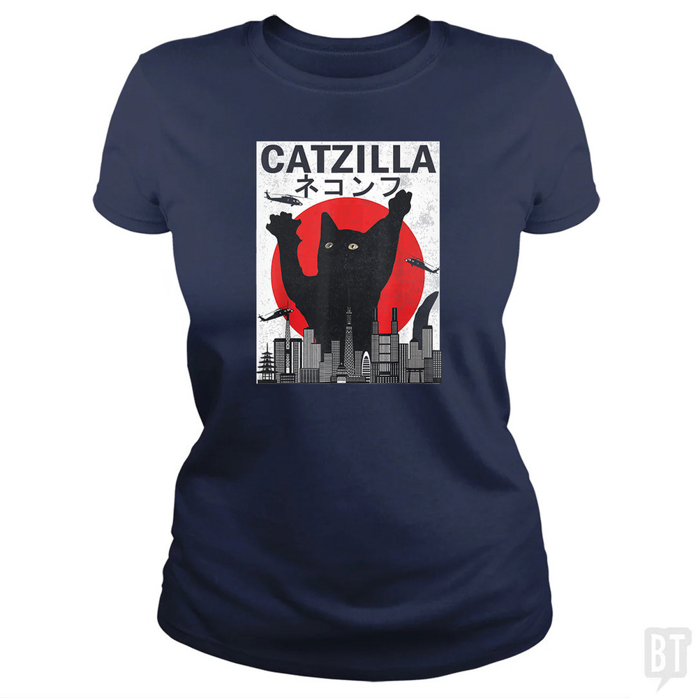 Catzilla T Shirt Japanese Sunset Retro Style